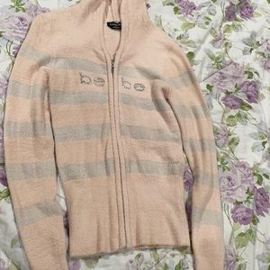 Bebe peach color hooded jacket rhinestone logo
